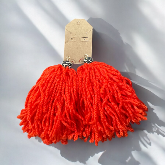 Handmade Orange Tassel  Yarn Earrings