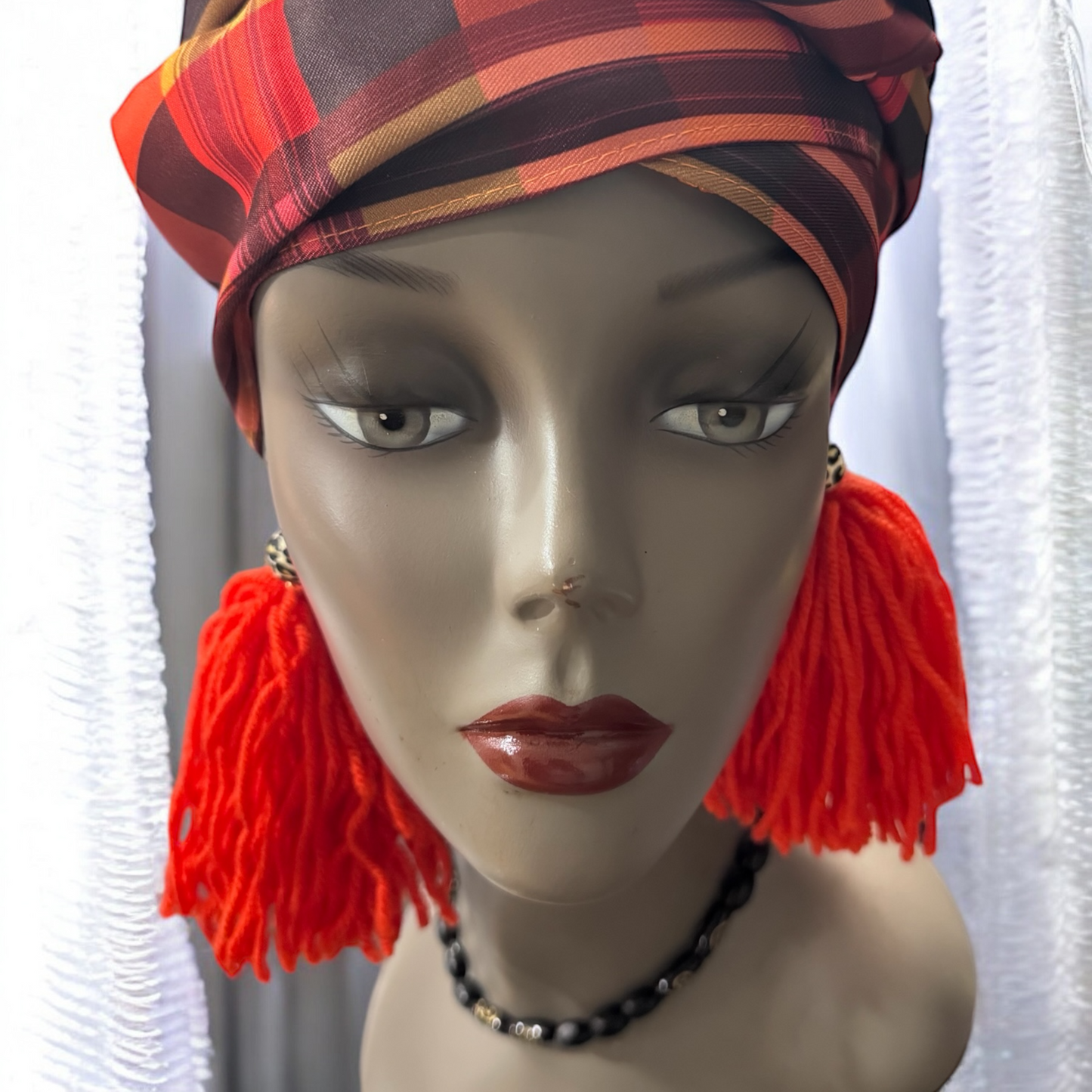 Handmade Orange Tassel Yarn Earrings