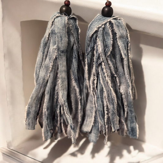 Handmade Long Distress Jean Tassel Earrings