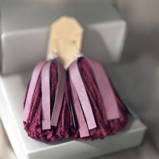 Handmade  Faux Leather Yarn Tassel Earrings