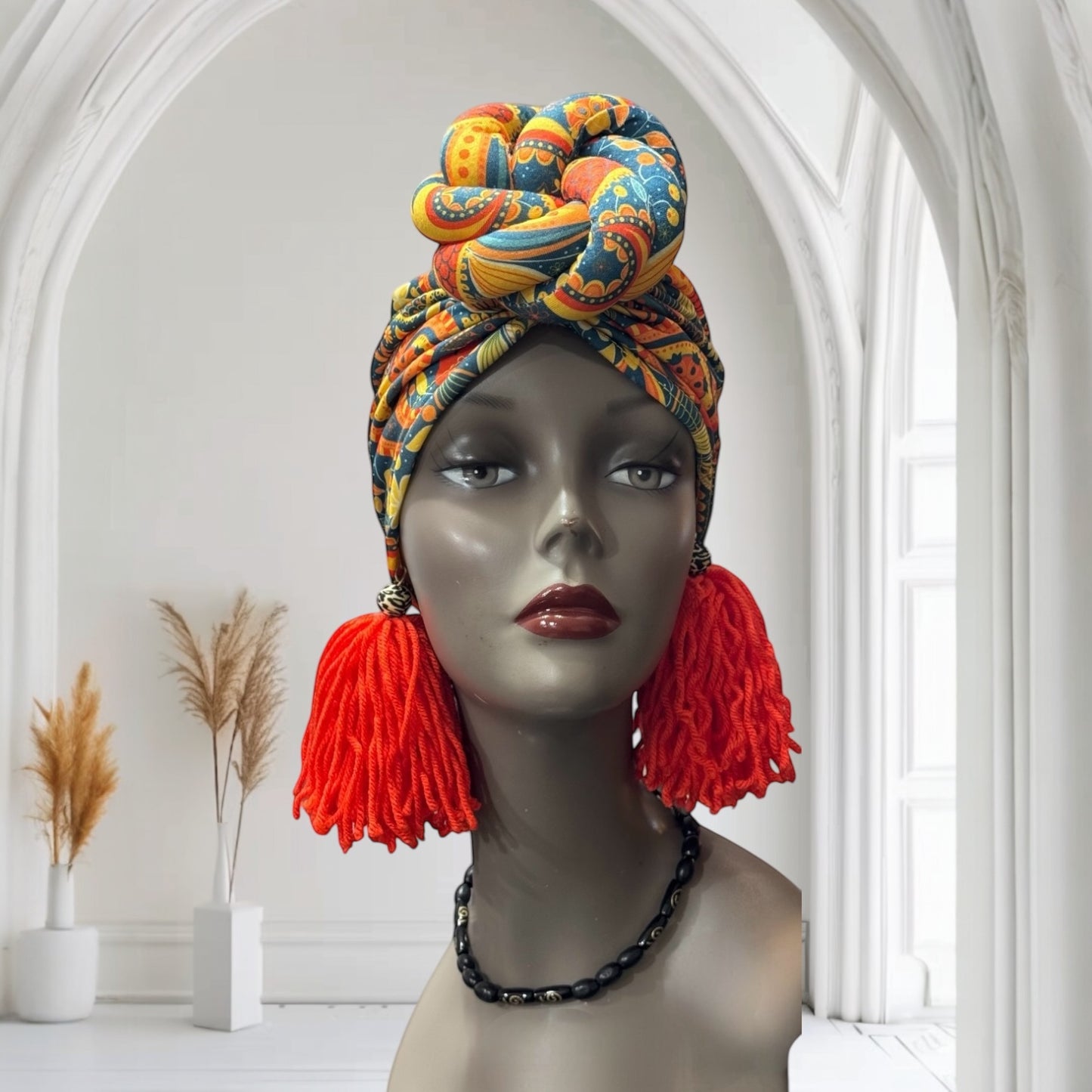 Tropical Orange Turban Headwrap With Oversize knot