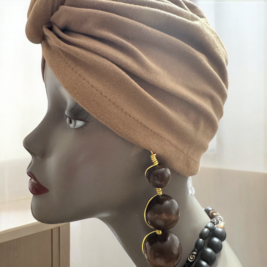 Beautiful Brown Handmade 3-tier Wood Round Beaded Earrings
