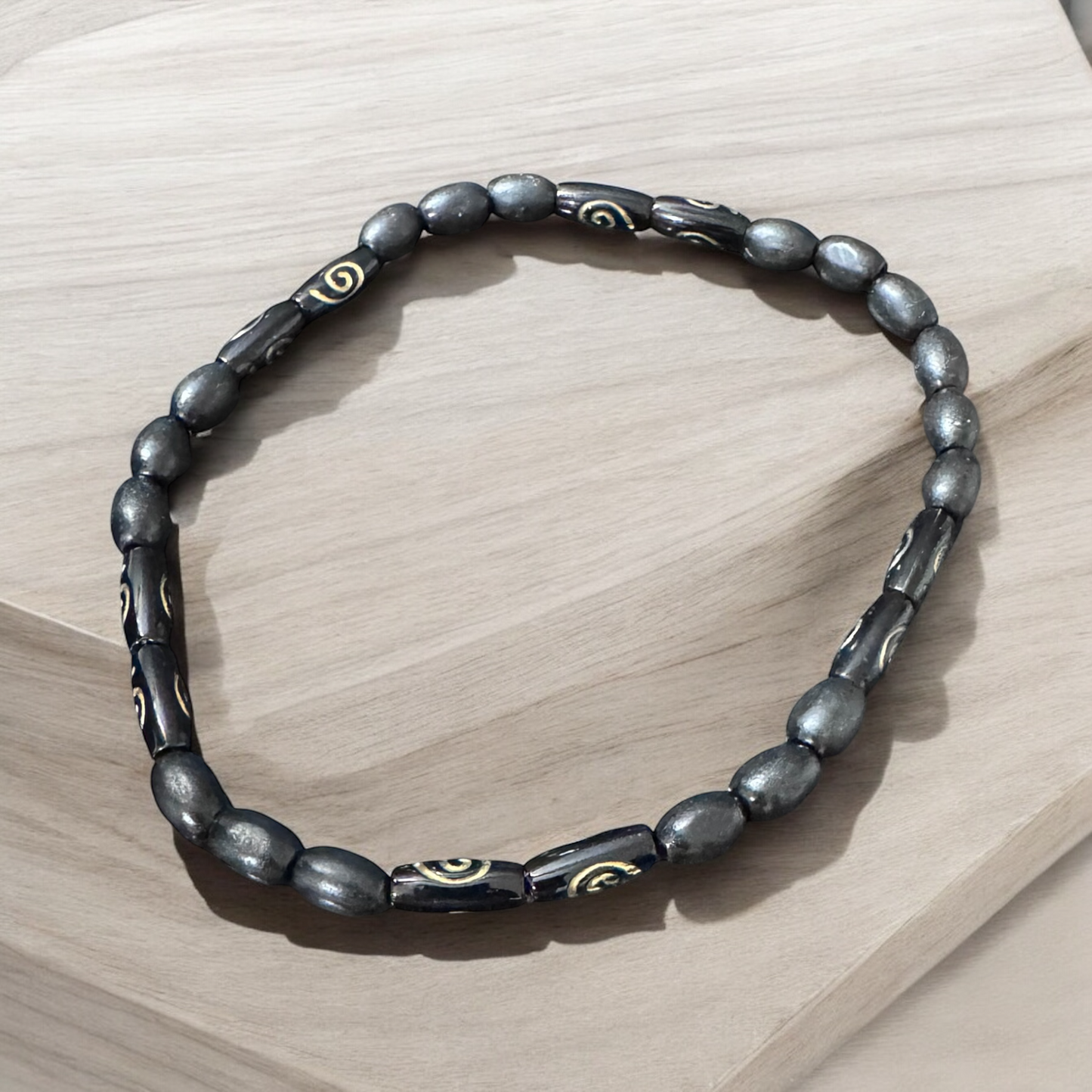 Handmade Elastic Ethnic Choker Beaded Necklace with Gold Accents