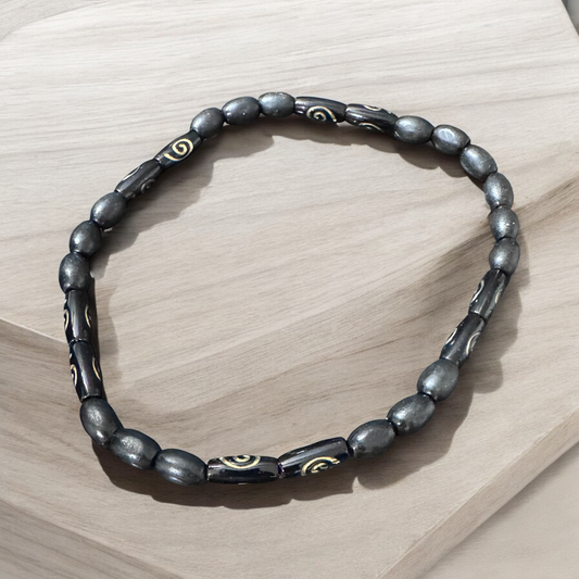 Handmade Elastic Ethnic Choker Beaded Necklace with Gold Accents
