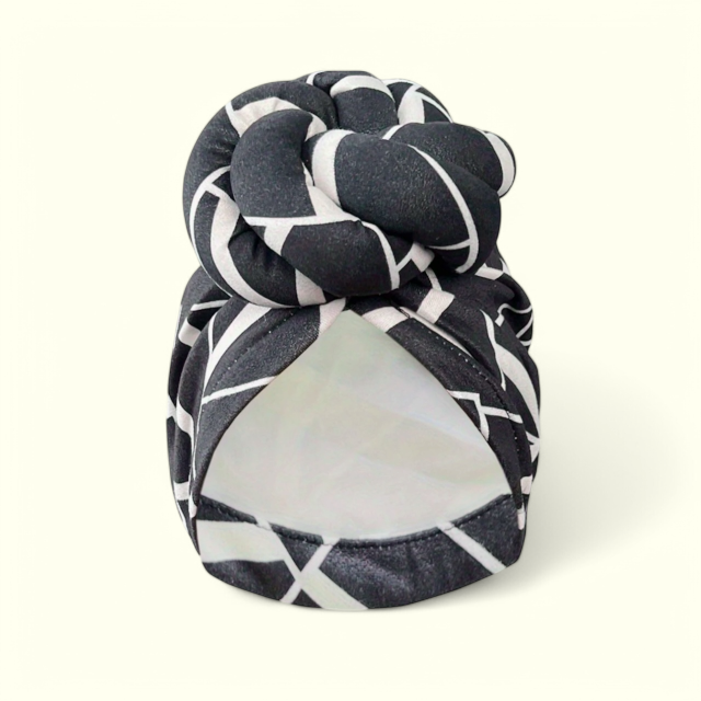 Oversized Knotted Black And White Turban Headwrap