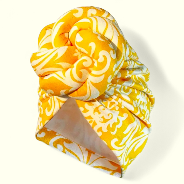 Oversized Knotted Yellow and White Turban Headwrap
