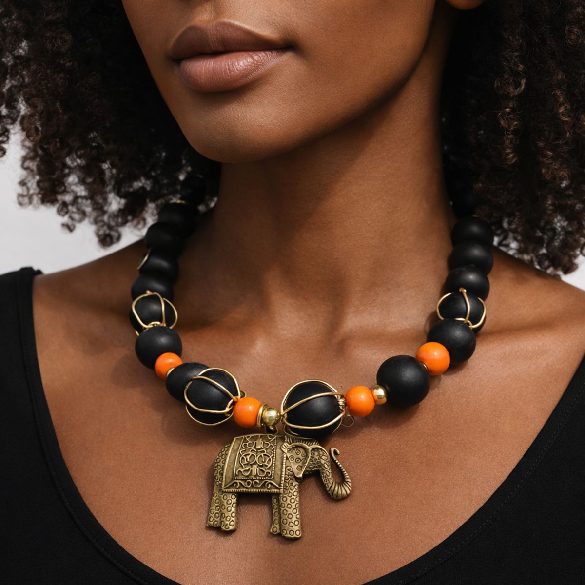 Handcrafted Afrocentric elephant necklace - bold statement jewelry for confident women by Dare To Be You Jewelry