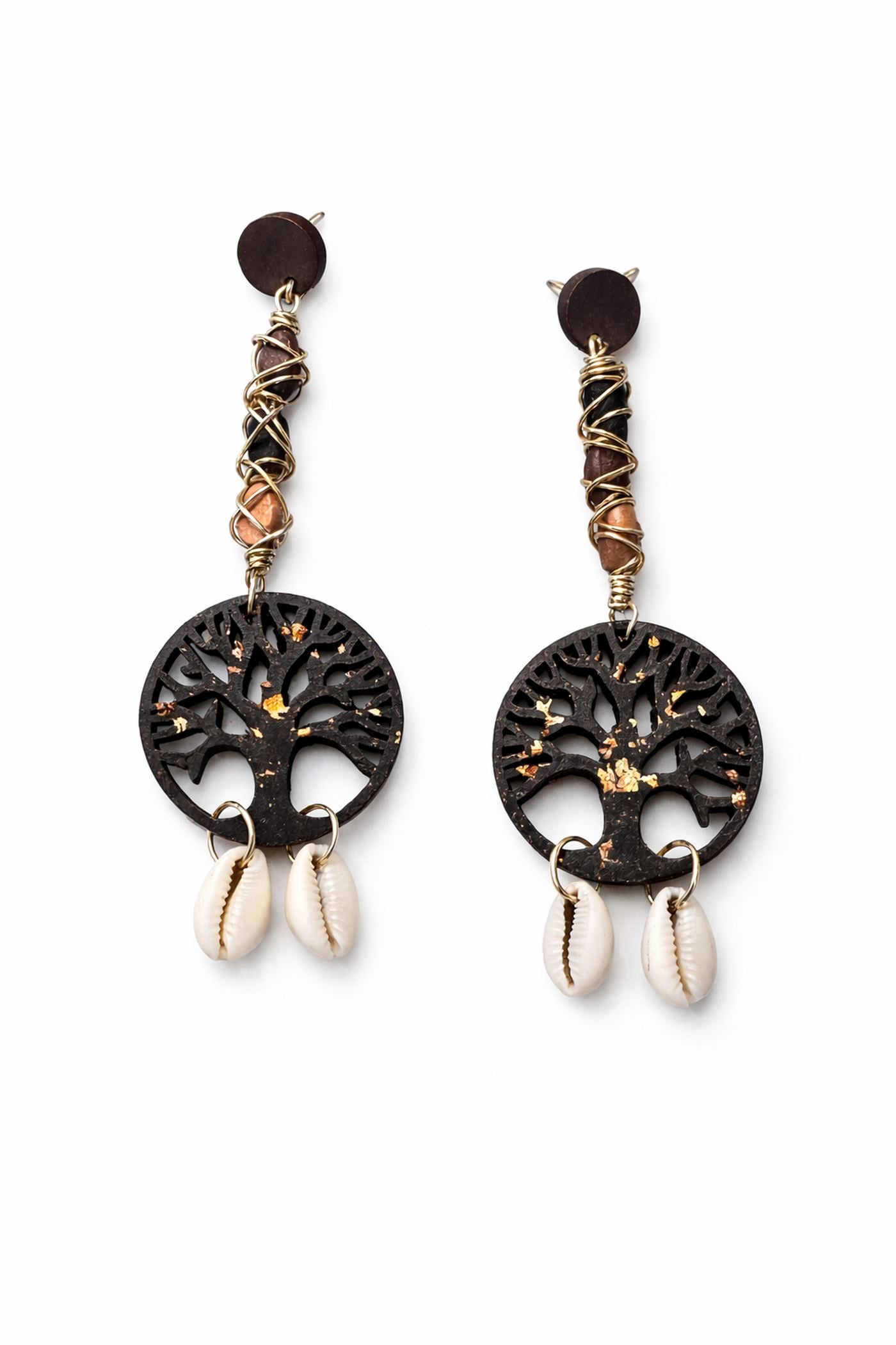 Afrocentric Tree of Life Cowrie Statement Earrings