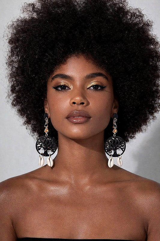 Afrocentric Tree of Life Cowrie Statement Earrings