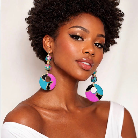 Afrocentric Aqua Color Burst Earrings