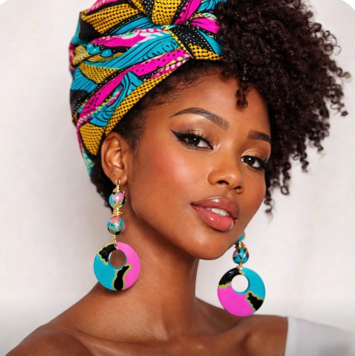 Afrocentric Aqua Color Burst Earrings