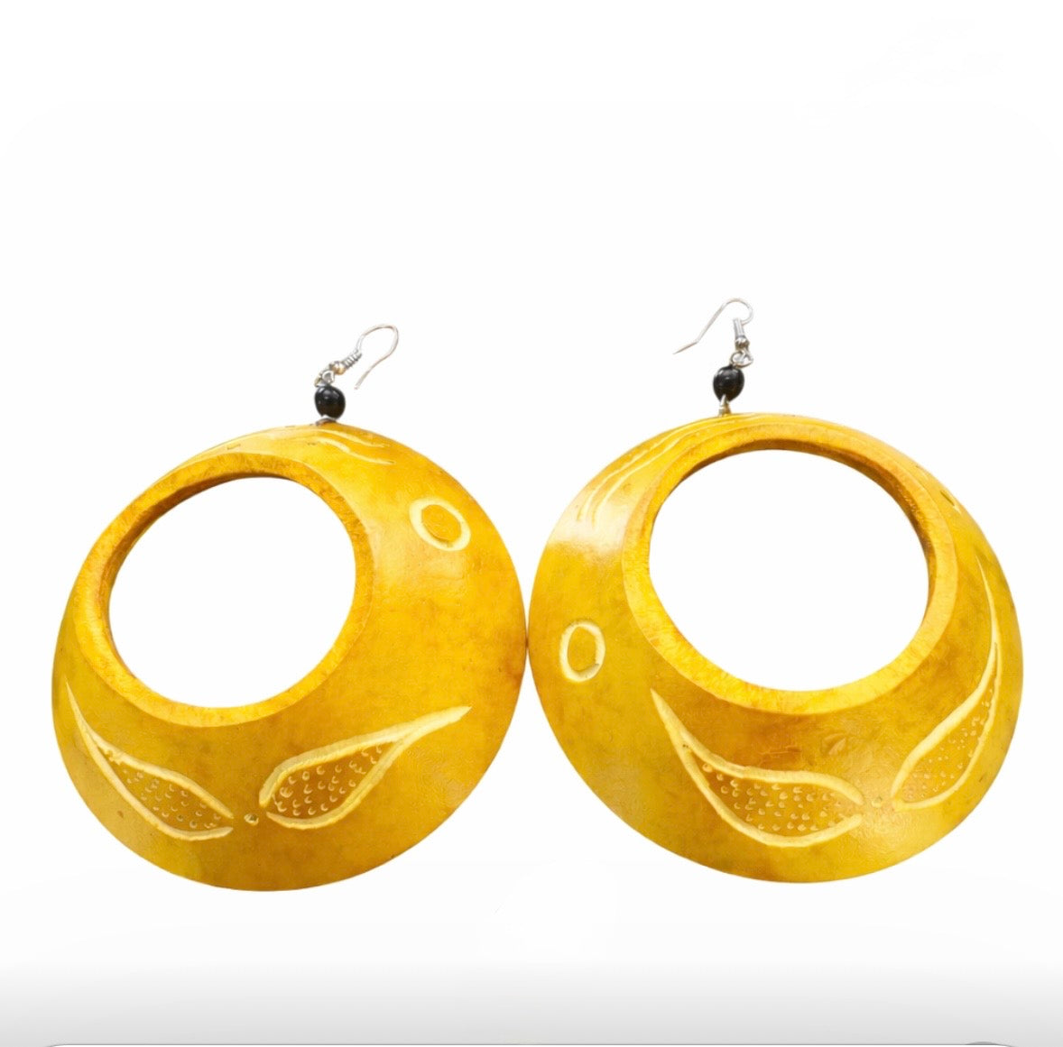 Afrocentric Yellow Calabash Statement Earrings – Handmade Wooden African Bold Lightweight Earrings for Women