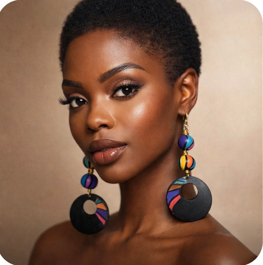 Afrocentric Midnight Color Splash Statement Earrings
