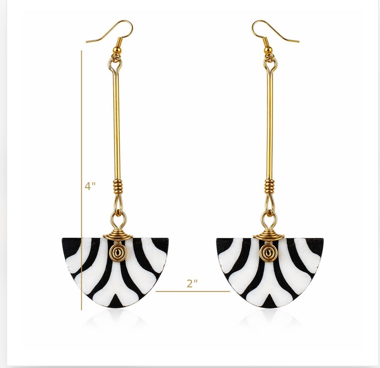 Afrocentric Black White Bone Inlay Long Drop Earrings