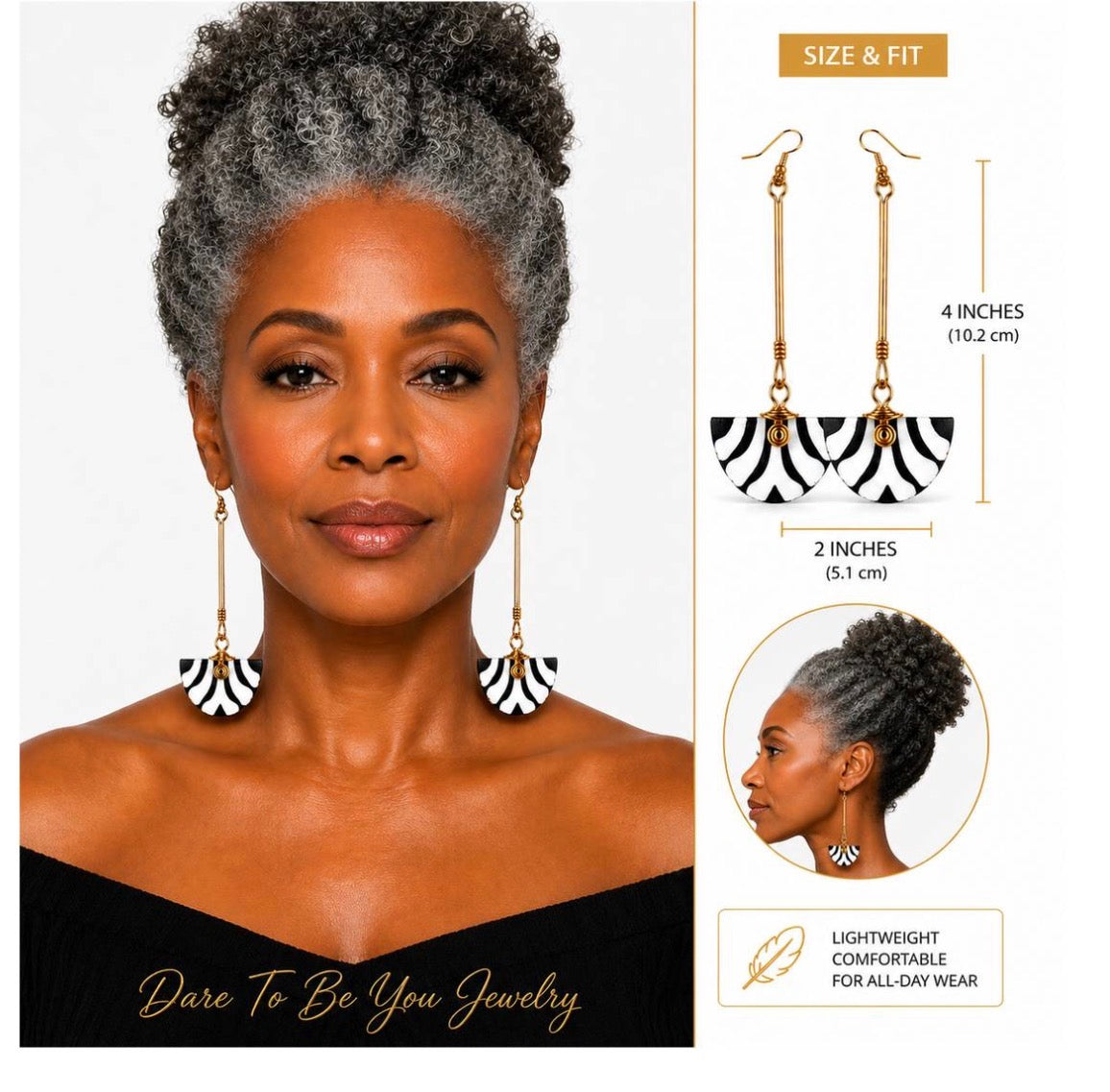 Afrocentric Black White Bone Inlay Long Drop Earrings