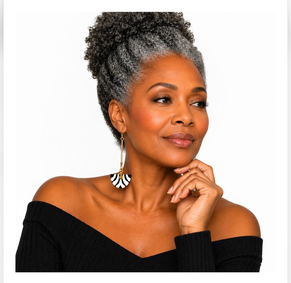 Afrocentric Black White Bone Inlay Long Drop Earrings