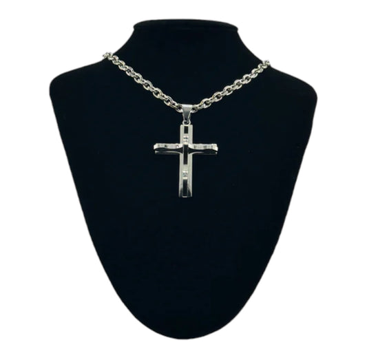 316L Stainless Steel Silver O Chain Cross Pendant Chain Necklace