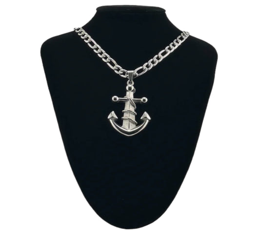 316L Stainless Steel Anchor Figaro Chain Pendant Necklace