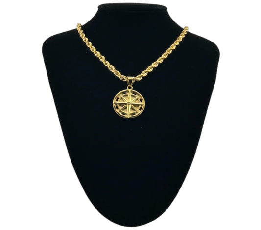 316L Stainless Steel Gold Rope Chain Compass Necklace