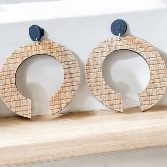 Oversized Wood Hoop Stud Earrings