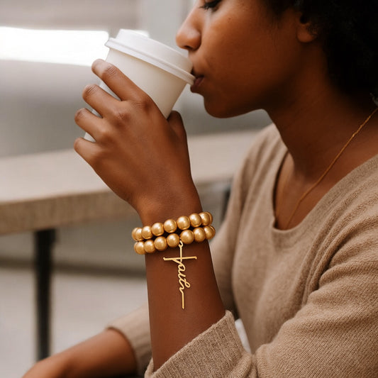 Yellow Glass Bead Faith Bracelet Set