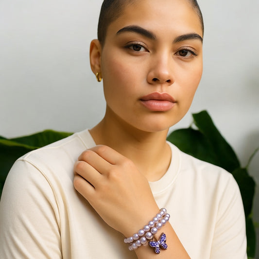 Lavender Glass Bead Butterfly Bracelet Set