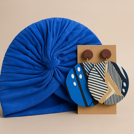 Beautiful Blue Turban Headwrap Earring Set