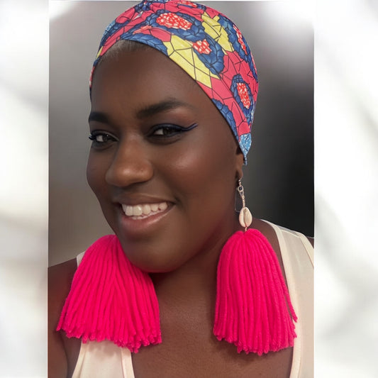 Hot Pink Printed Turban Headwrap Earring Set