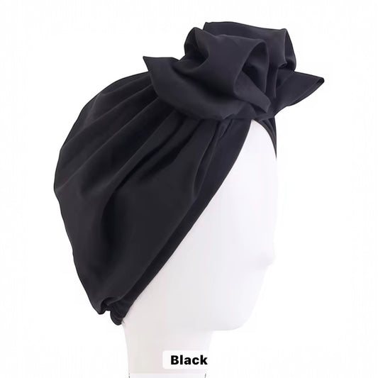 Black Ruffle Bow Turban Headwrap