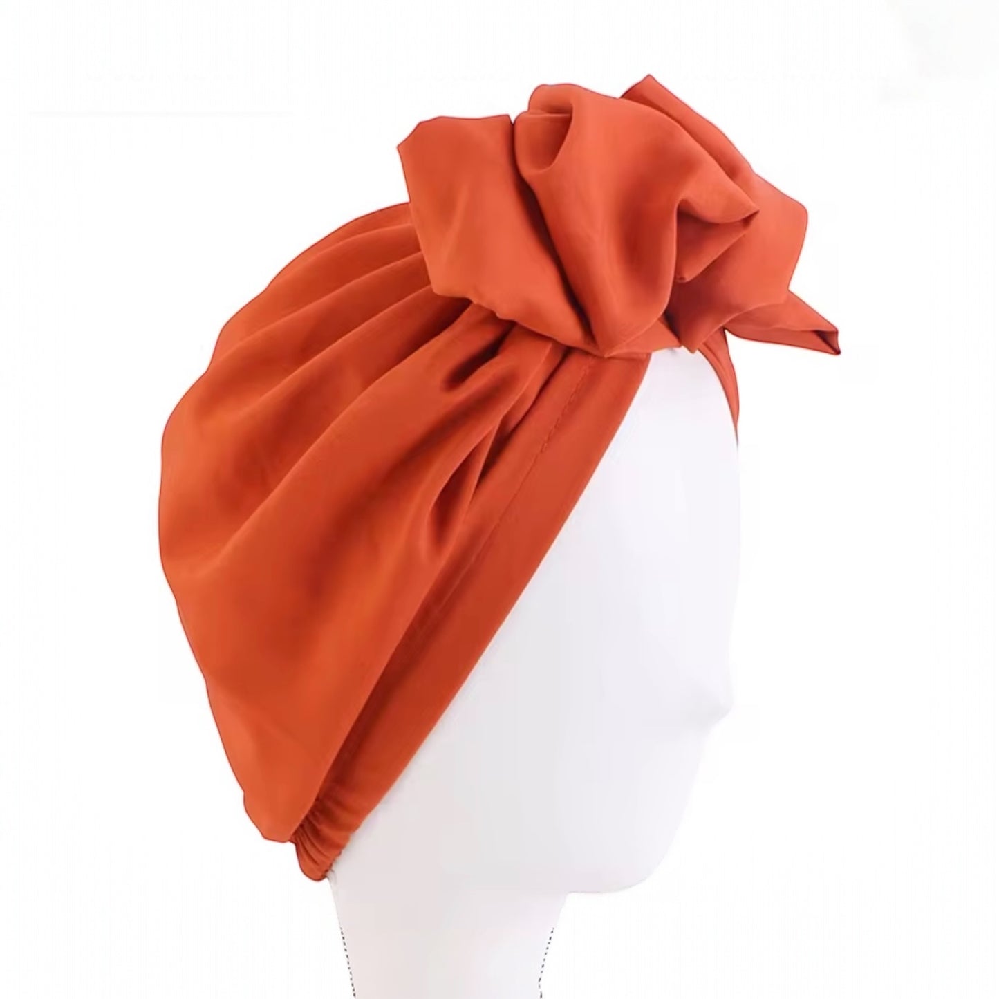Dark Orange Ruffle Bow Turban Headwrap