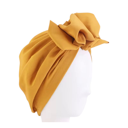 Gold Ruffle Bow Turban Headwrap