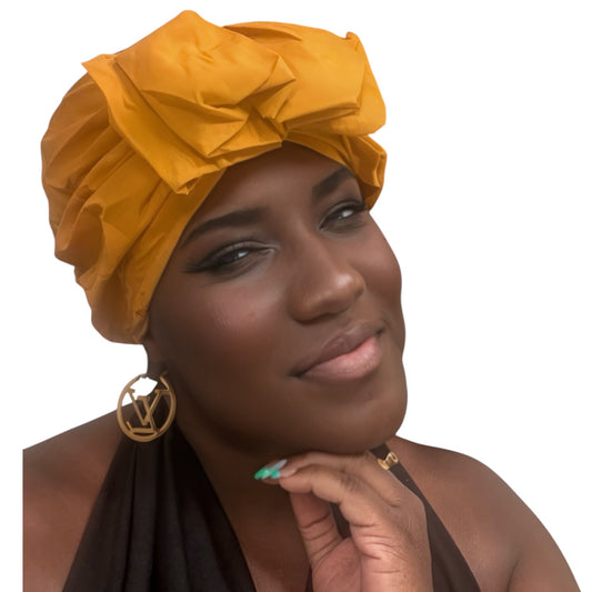 Gold Ruffle Bow Turban Headwrap