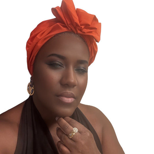 Dark Orange Ruffle Bow Turban Headwrap