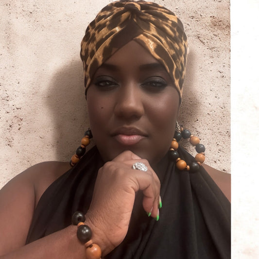 Leopard Print Turban Headwrap Earring Set.