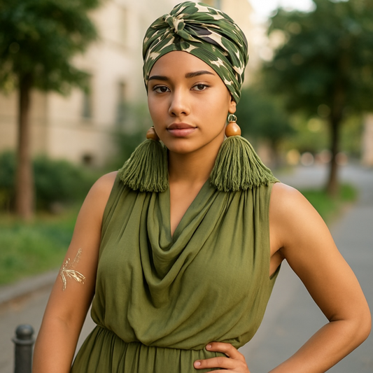 Camouflage Turban Headwrap Turban Earring Set