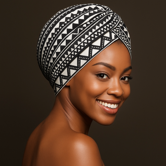 Ethnic Pre Twisted Black And White Turban Headwrap