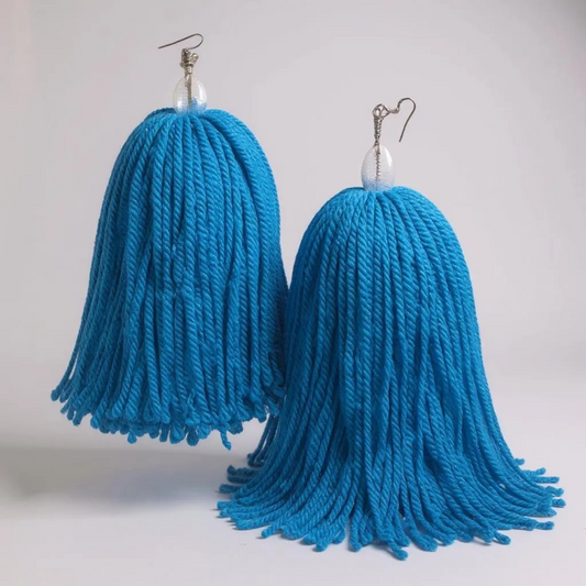 Handmade Turquoise Yarn Earrings