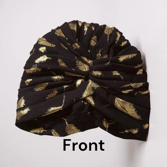 Black Gold Flower Accent Turban Headwrap
