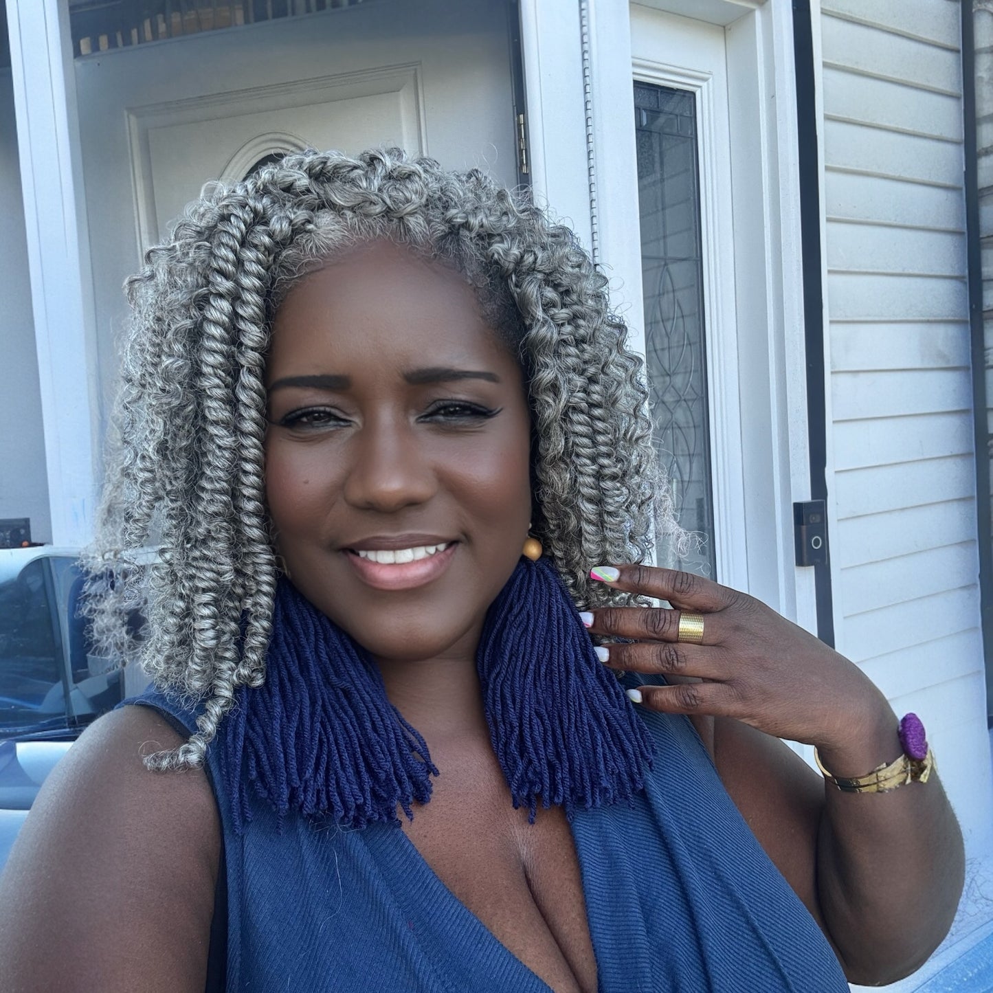 Navy Blue Tassel Handmade Yarn Earrings