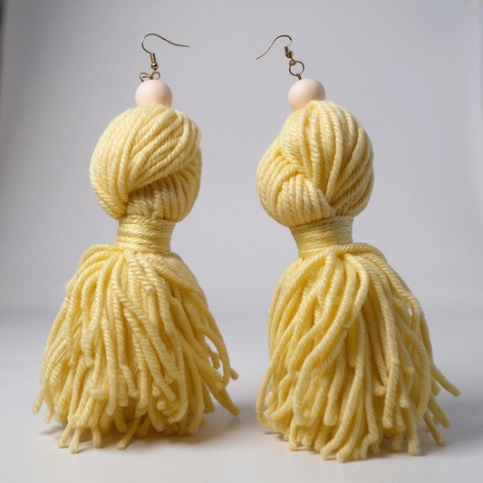 Yellow Twist Handmade Tassel Yarn Earrings