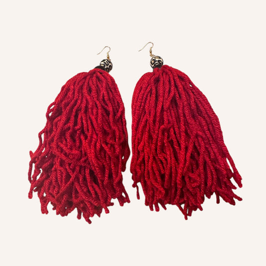 Handmade Red Tassel Earrings