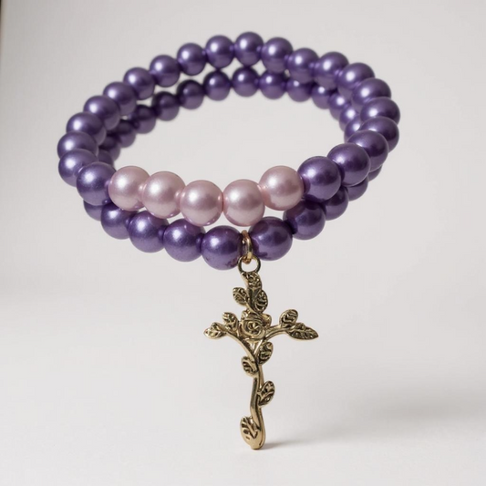 Purple Glass Bead Cross Bracelet