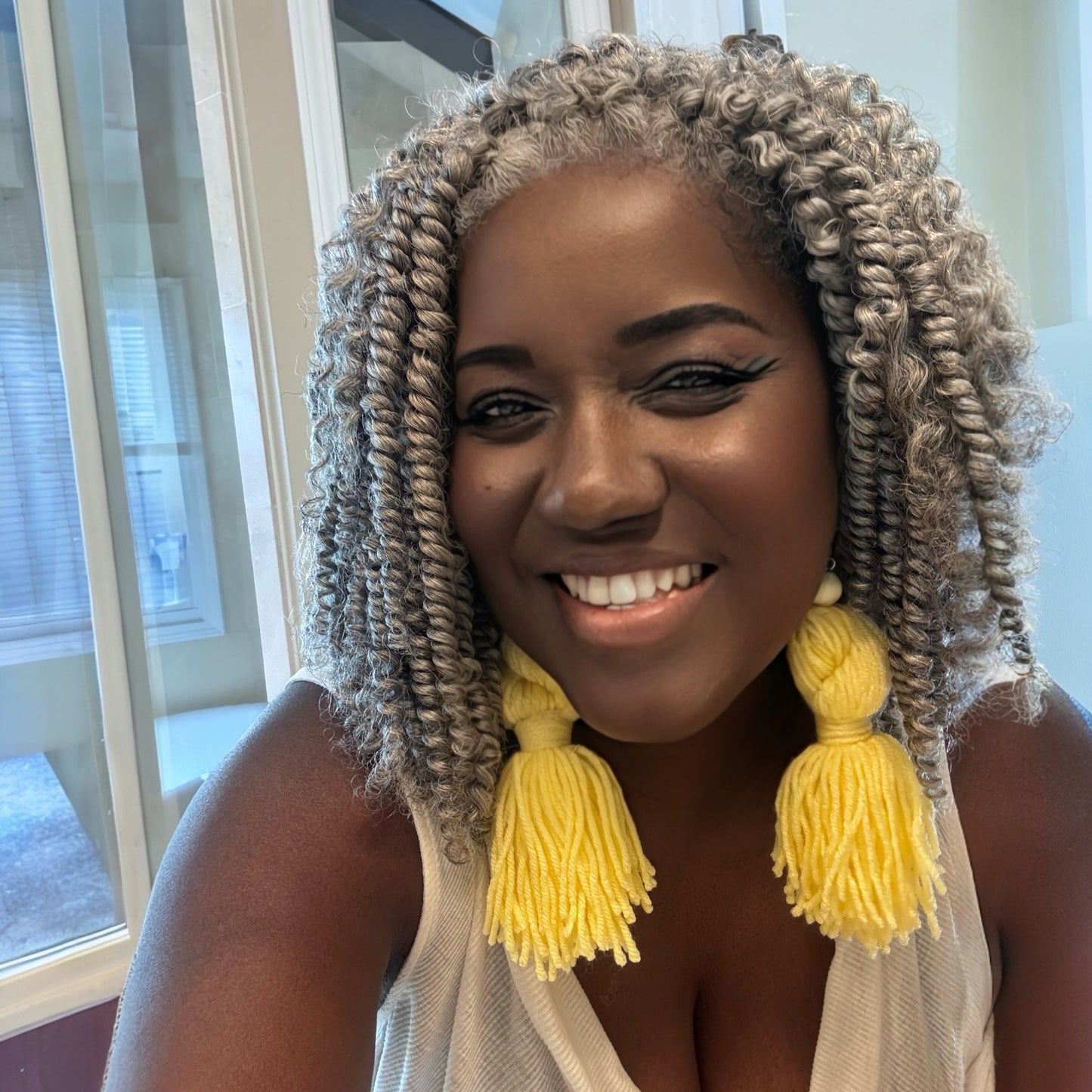 Yellow Twist Handmade Tassel Yarn Earrings