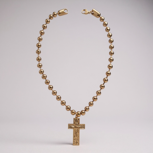 18K Gold Plated Stainless Steel Ball and Chain Cross Pendant Necklace
