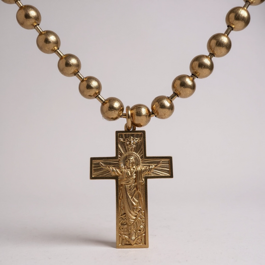 18K Gold Plated Stainless Steel Ball and Chain Cross Pendant Necklace