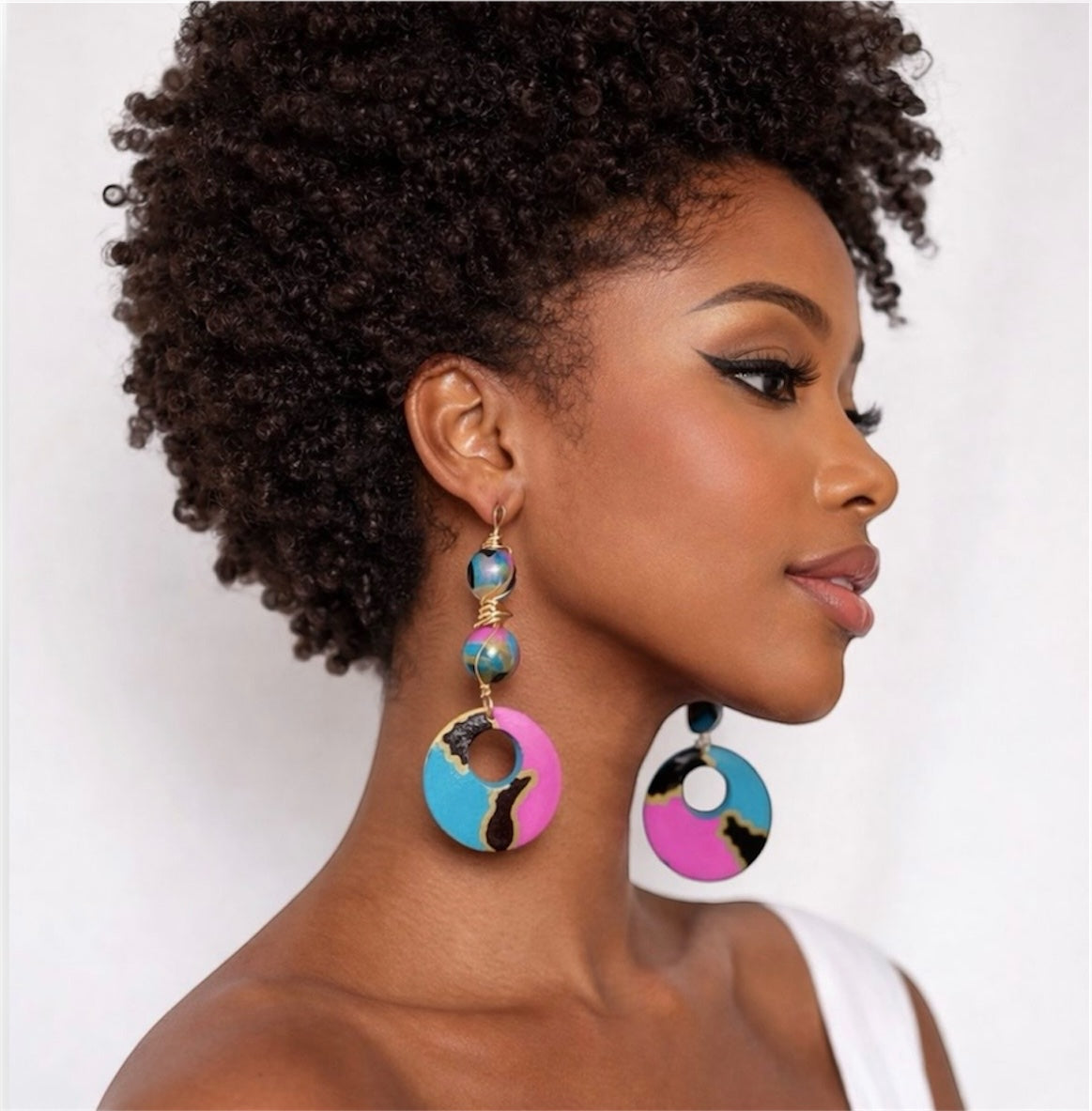 Afrocentric Aqua Color Burst Earrings