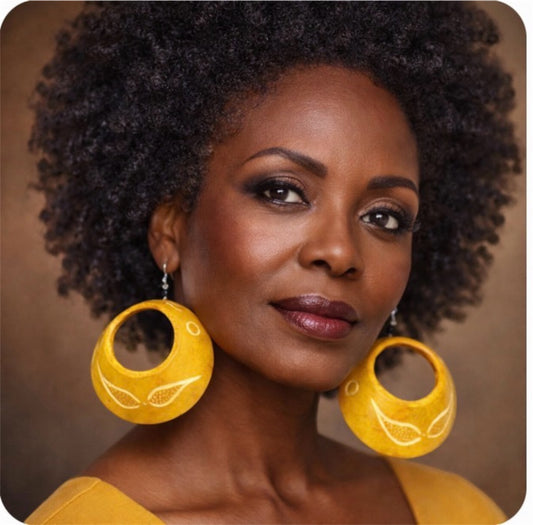 Afrocentric Yellow Calabash Statement Earrings – Handmade Wooden African Bold Lightweight Earrings for Women