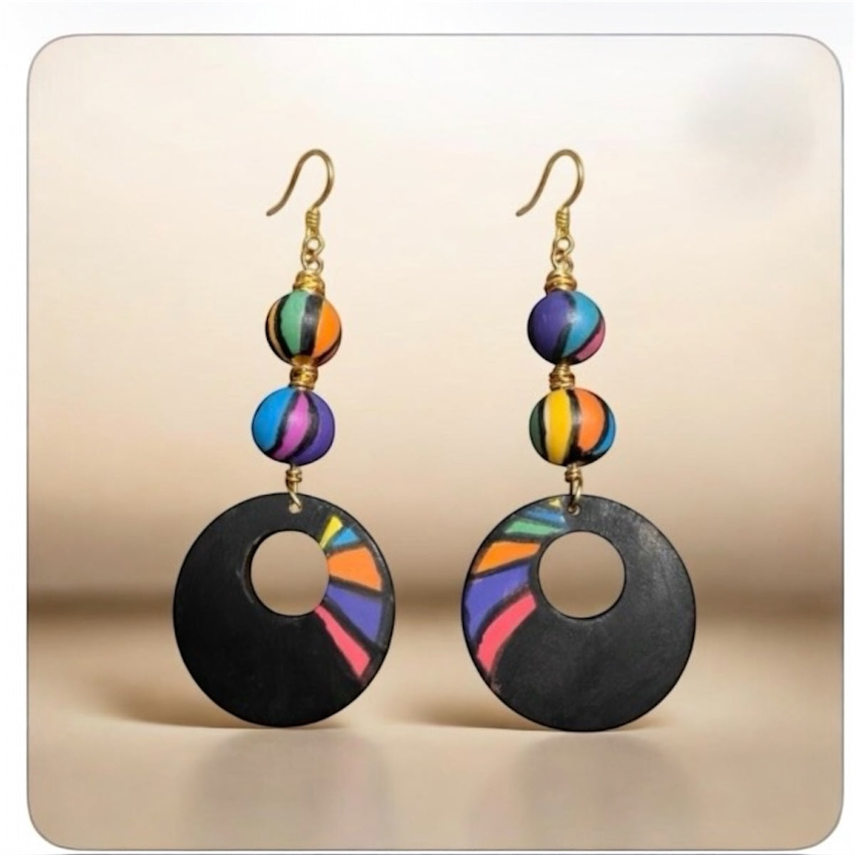 Afrocentric Midnight Color Splash Statement Earrings