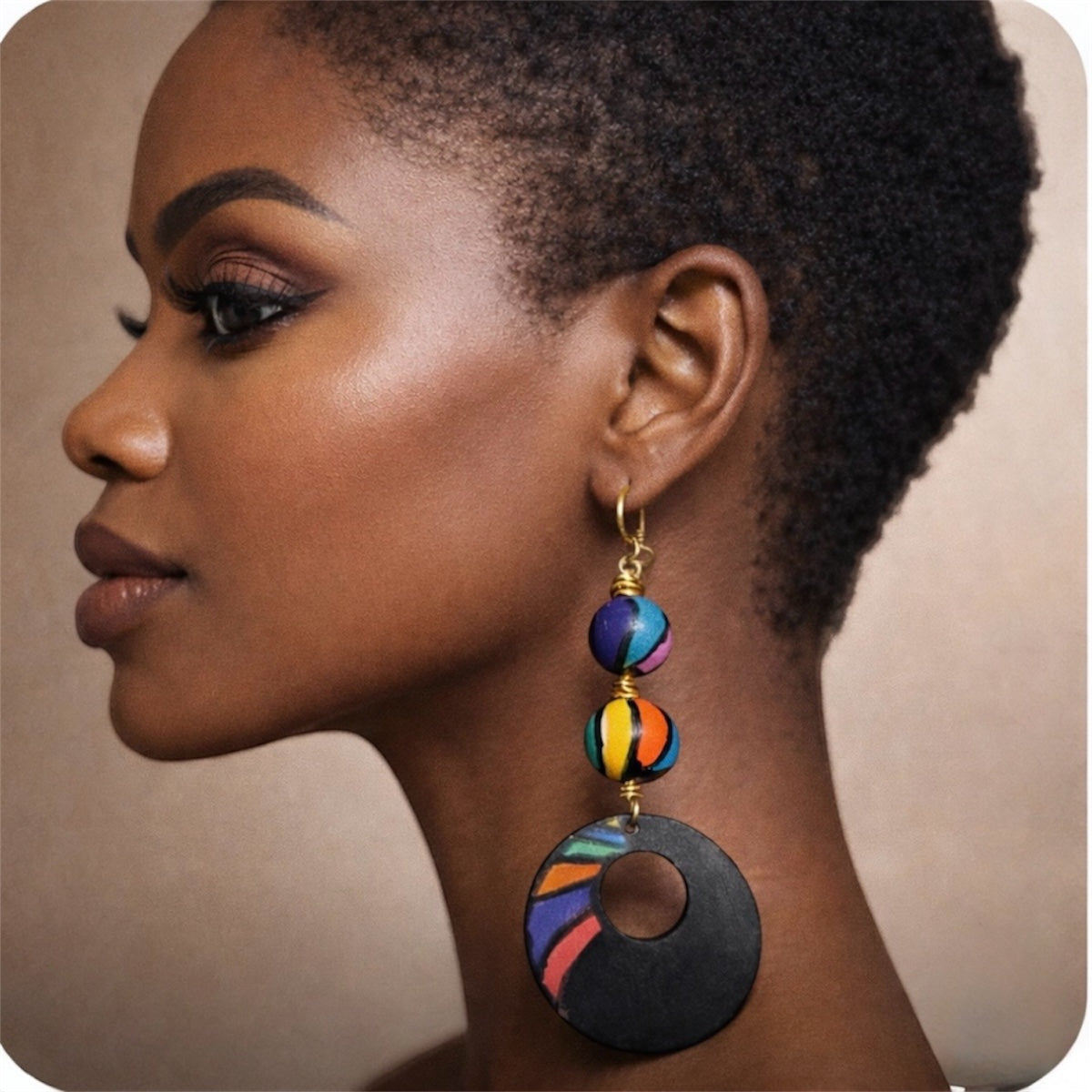 Afrocentric Midnight Color Splash Statement Earrings