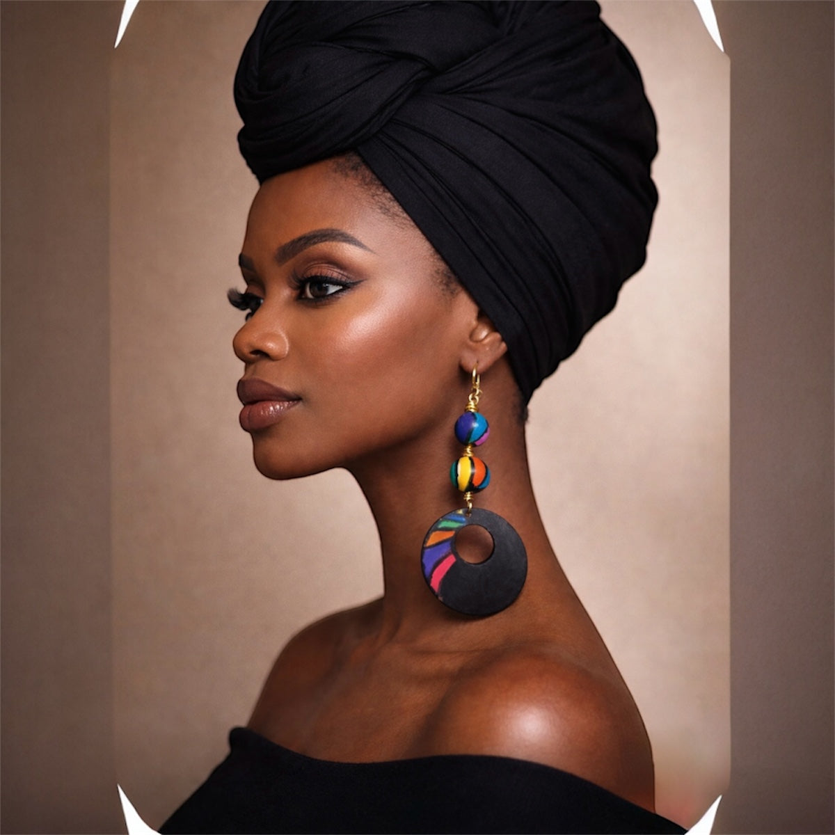 Afrocentric Midnight Color Splash Statement Earrings